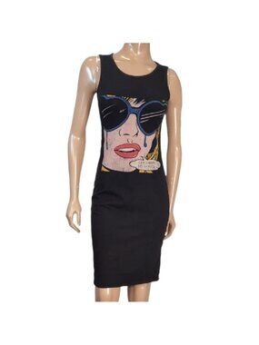 💠 Seductions Pop Art Graphic Bodycon Mini Dress Black Womens Size Medium